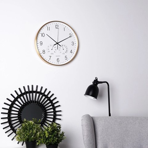 Zegar Ścienny na Ścianę z Termometrem Higrometrem Biały Złoty ORION 38 cm