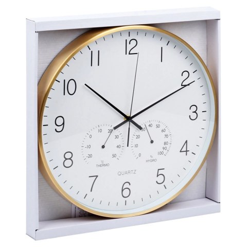 Zegar Ścienny na Ścianę z Termometrem Higrometrem Biały Złoty ORION 38 cm