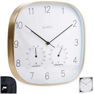 Zegar Ścienny na Ścianę z Termometrem Higrometrem Biały Złoty VILDE 28,5 cm
