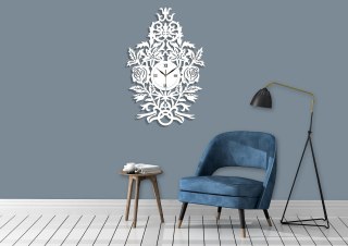 Piękny zegar ścienny w róże biały