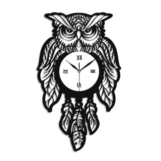 Zegar ścienny ażutowy sowa czarna