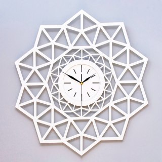 Geometryczny zegar ścienny ażurowy biały