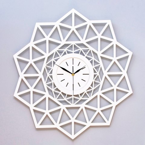 Geometryczny zegar ścienny ażurowy biały