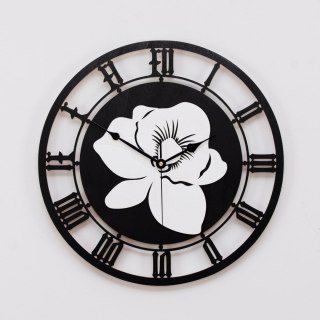 Czarny zegar z motywem storczyka