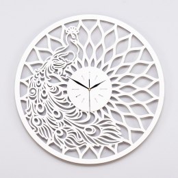Zegar z motywem pawia biały