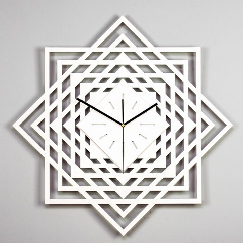 Geometryczny zegar ścienny ażurowy biały
