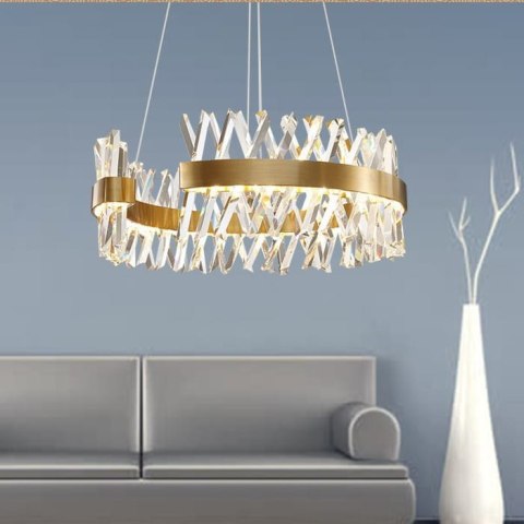 Żyrandol złoty LED z kryształkami