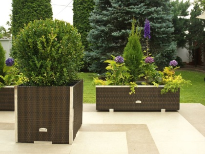 Donica ogrodowa technorattanowa kwadratowa 46x46x46 ciemny i jasny brąz