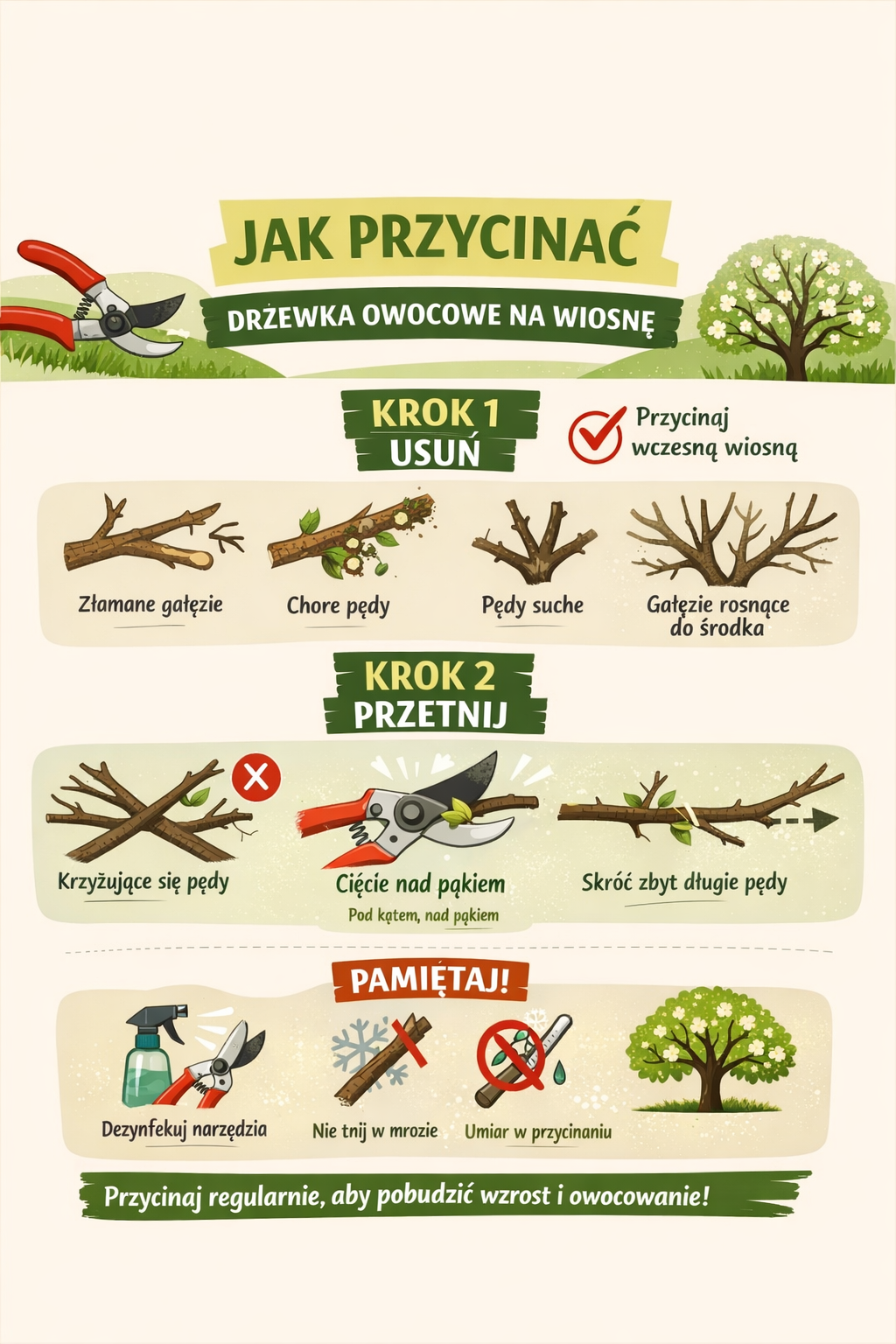 przycinanie drzewek owocowych schemat