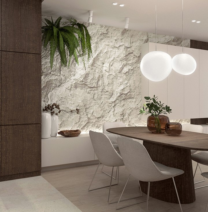wizualizacja salonu z lampą organiczną, projekt Estilo Design
